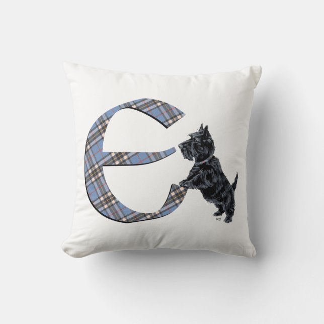 Scottish Terrier Monogram E Pillow Kissen (Vorderseite)