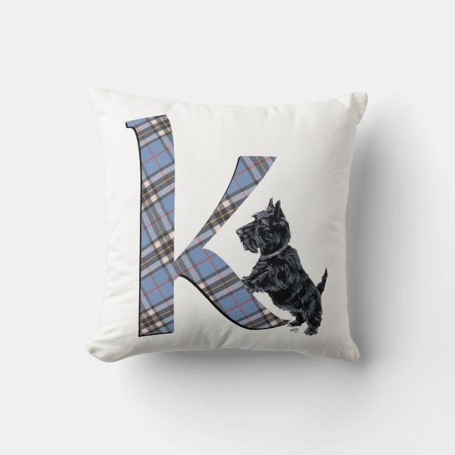 Scottish Terrier Monogram K Pillow Kissen (Vorderseite)
