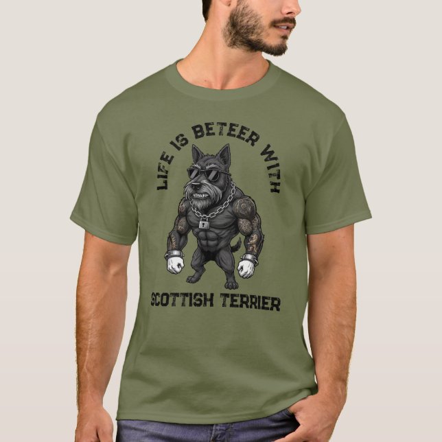Scottish Terrier, muscular, tattooed, bodybuilder T-Shirt (Vorderseite)