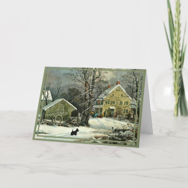 Scottish Terrier Old Fashioned Winter Karte (Vorderseite)