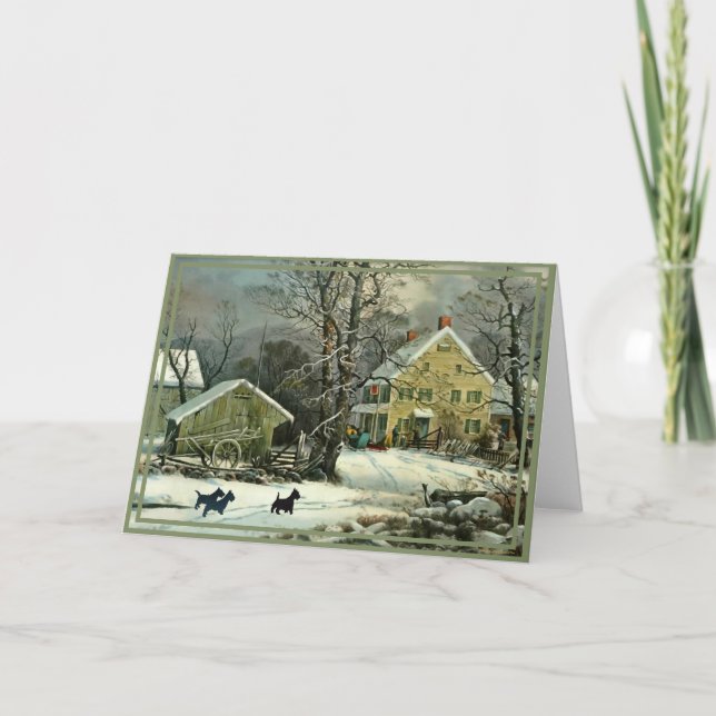 Scottish Terrier Old Fashioned Winter Karte (Vorderseite)