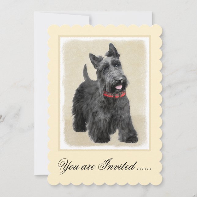 Scottish Terrier Painting - Niedliche Original Dog Einladung (Vorderseite)