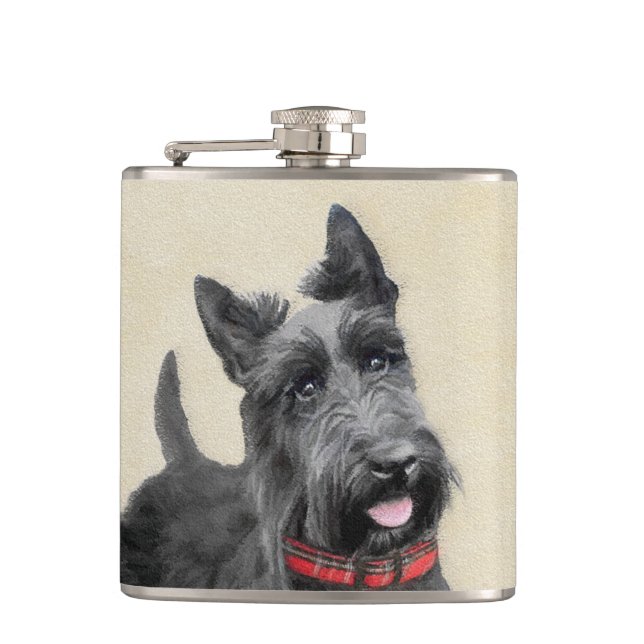 Scottish Terrier Painting - Niedliche Original Dog Flachmann (Vorderseite)