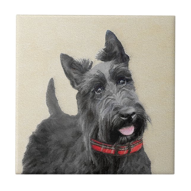 Scottish Terrier Painting - Niedliche Original Dog Fliese (Vorderseite)