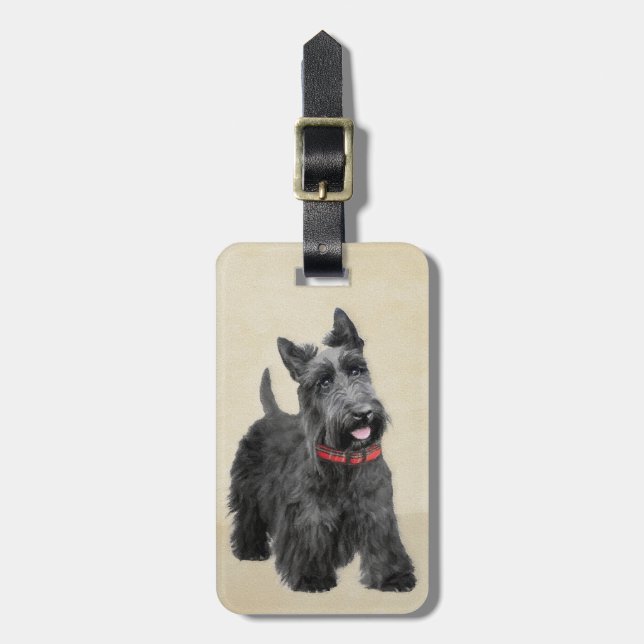 Scottish Terrier Painting - Niedliche Original Dog Gepäckanhänger (Vorderseite vertikal)