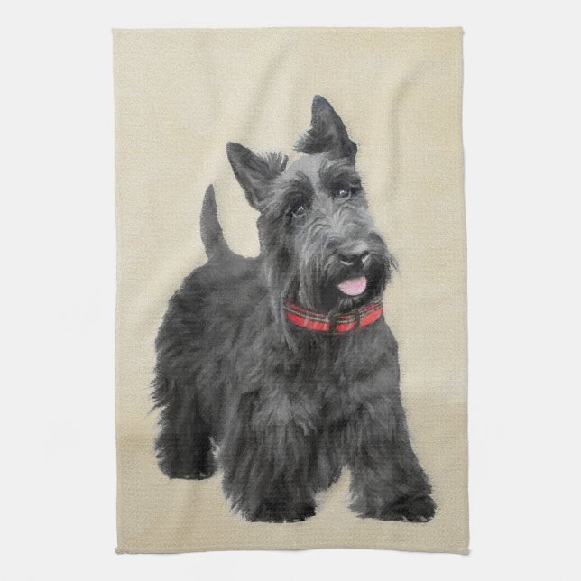 Scottish Terrier Painting - Niedliche Original Dog Geschirrtuch (Vertikal)