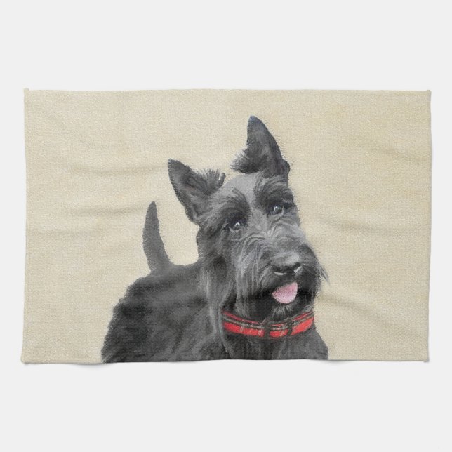 Scottish Terrier Painting - Niedliche Original Dog Handtuch (Horizontal)