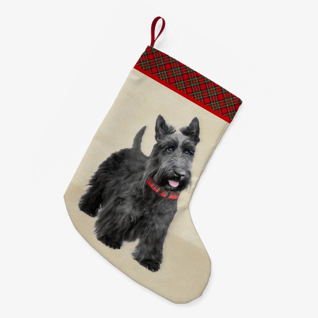 Scottish Terrier Painting - Niedliche Original Dog Kleiner Weihnachtsstrumpf (Vorderansicht (hängend))