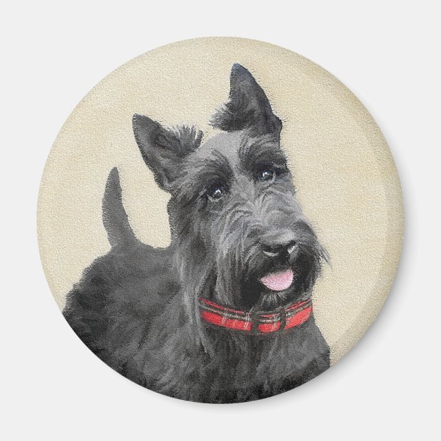 Scottish Terrier Painting - Niedliche Original Dog Magnet (Vorne)