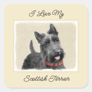 Scottish Terrier Painting - Niedliche Original Dog Quadratischer Aufkleber