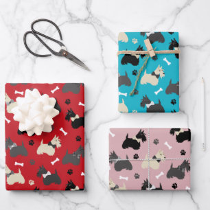 Scottish Terrier Paws and Bones Red Blue Pink Geschenkpapier Set