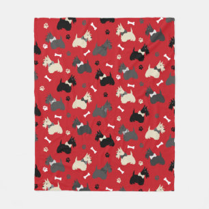Scottish Terrier Paws and Bones Red Fleecedecke