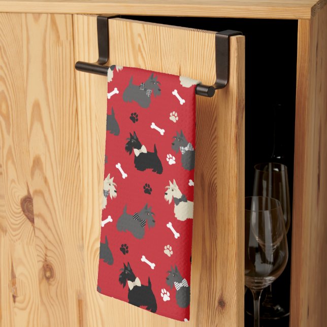 Scottish Terrier Paws and Bones Red Geschirrtuch (Drittel gefaltet)