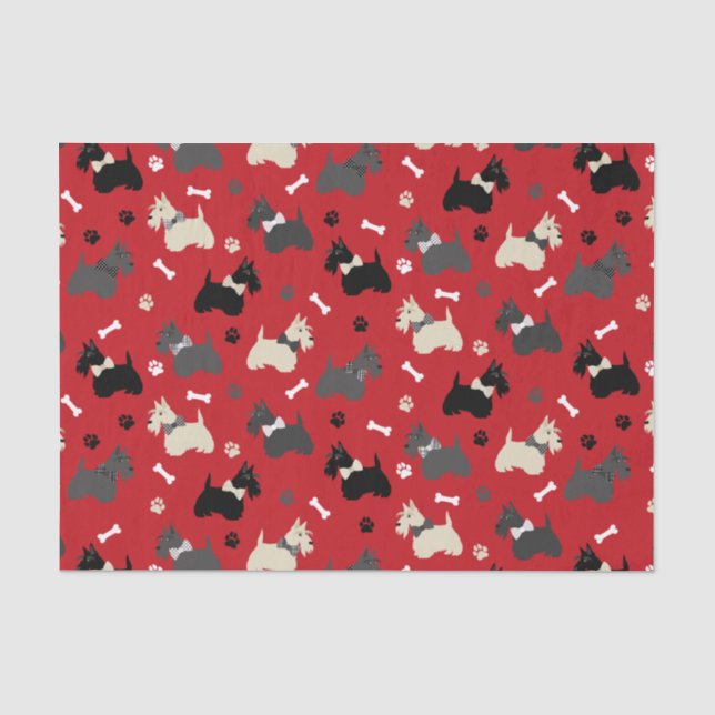 Scottish Terrier Paws and Bones Red Seidenpapier (Vorderseite)