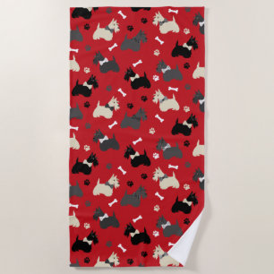 Scottish Terrier Paws and Bones Red Strandtuch