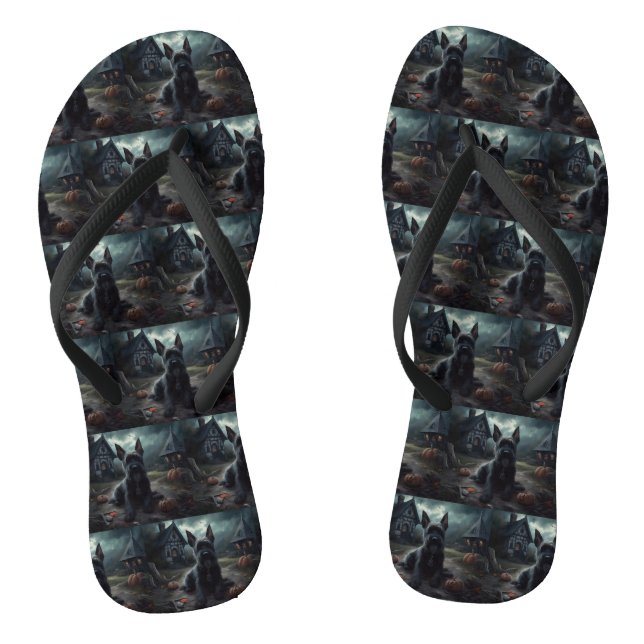 Scottish Terrier Pumpkins Halloween Beängstigend Flip Flops (Fußbett)