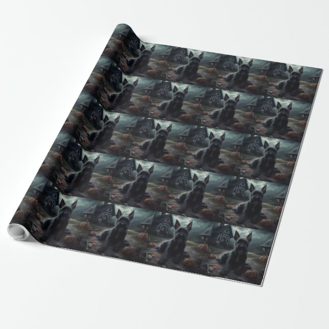 Scottish Terrier Pumpkins Halloween Beängstigend Geschenkpapier (Ungerollt)