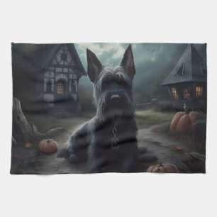 Scottish Terrier Pumpkins Halloween Beängstigend Geschirrtuch