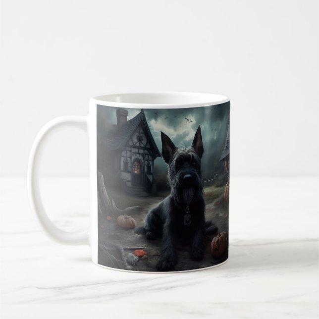 Scottish Terrier Pumpkins Halloween Beängstigend Kaffeetasse (Links)