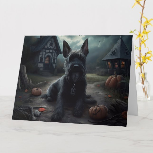 Scottish Terrier Pumpkins Halloween Beängstigend Karte (Gelbe Blume)