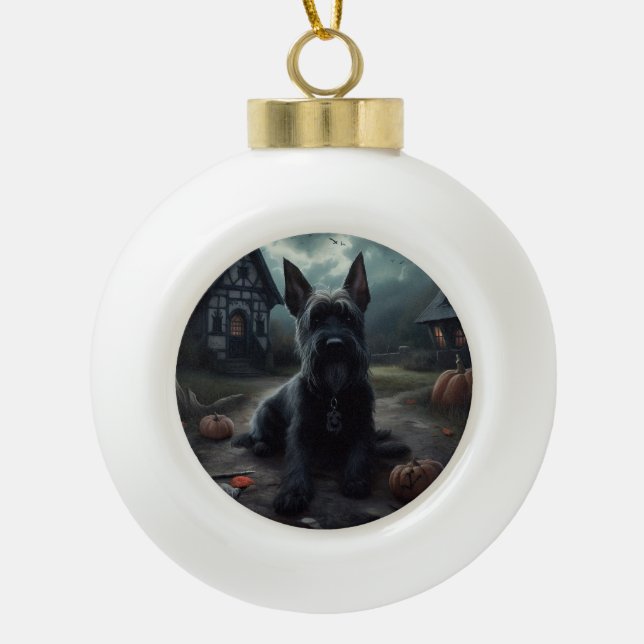 Scottish Terrier Pumpkins Halloween Beängstigend Keramik Kugel-Ornament (Vorderseite)