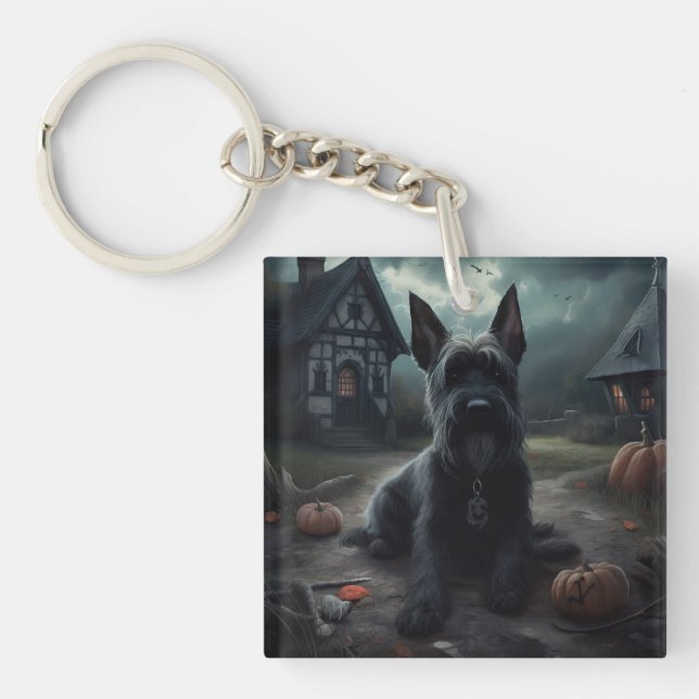 Scottish Terrier Pumpkins Halloween Beängstigend Schlüsselanhänger (Vorderseite)