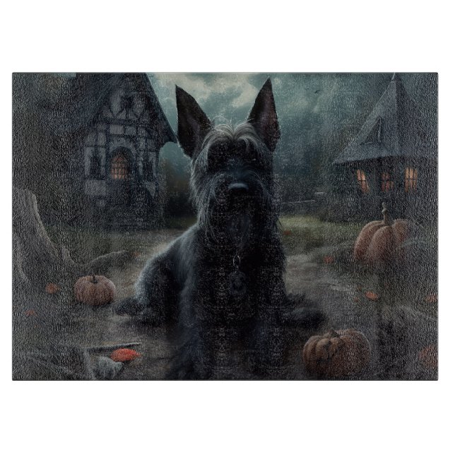 Scottish Terrier Pumpkins Halloween Beängstigend Schneidebrett (Vorderseite)
