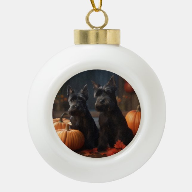 Scottish Terrier Puppy Autumn Delight Pumpkin Keramik Kugel-Ornament (Vorderseite)