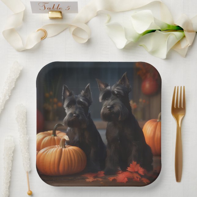 Scottish Terrier Puppy Autumn Delight Pumpkin Pappteller (Hochzeit)