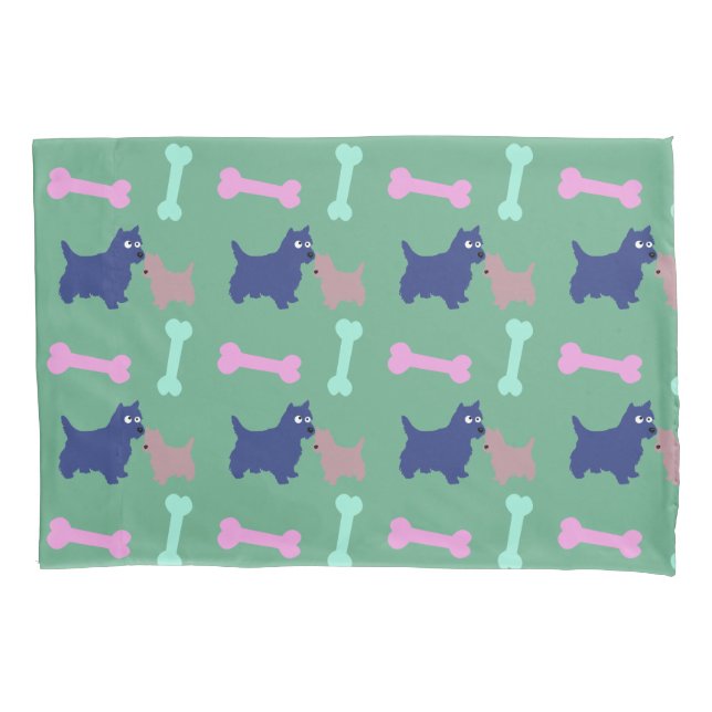 Scottish Terrier Puppy Bones Light Green Kissen C Kissenbezug (Vorderseite)