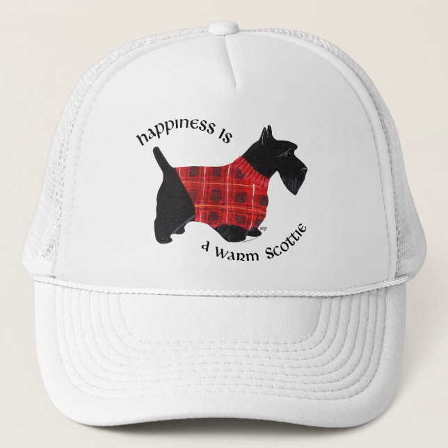 Scottish Terrier Red & Black Kariert Sweater Truckerkappe (Vorderseite)