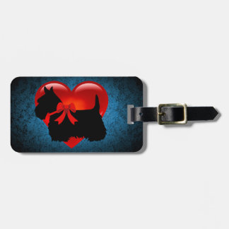 Scottish Terrier, red heart, bow, granit blue Gepäckanhänger