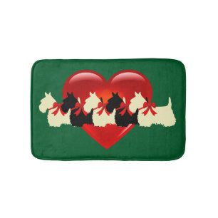 Scottish Terrier/red heart/Kelly/Irish Green Badematte