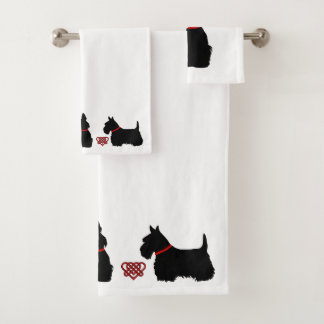 Scottish Terrier/red Kragen/red Celtic heart Badhandtuch Set