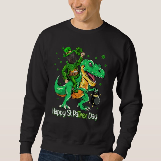 Scottish Terrier Riding Dinosaur Patricks Day Sham Sweatshirt (Vorderseite)