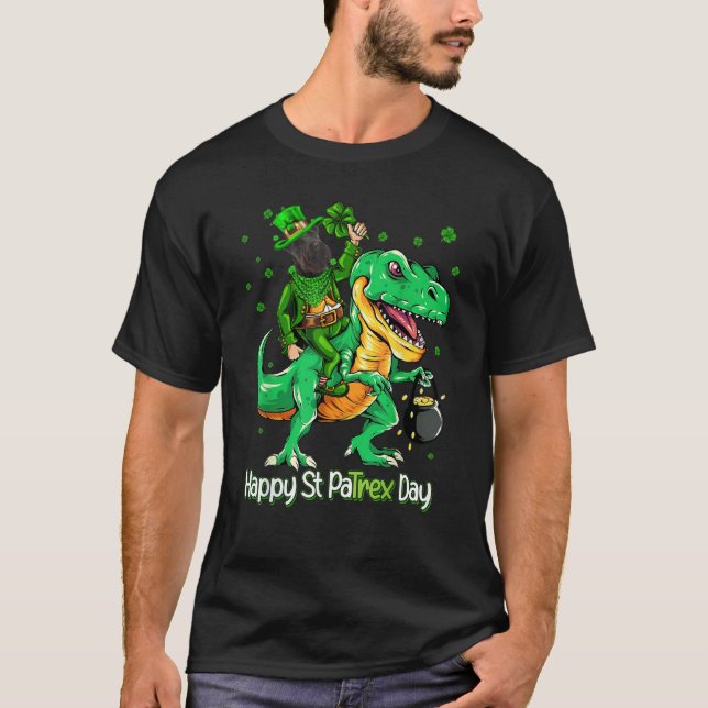 Scottish Terrier Riding Dinosaur Patricks Day Sham T-Shirt (Vorderseite)