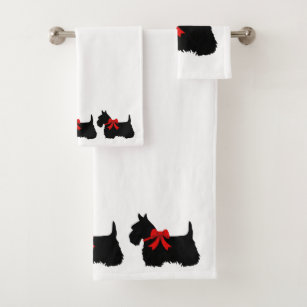 Scottish Terrier/roter Bogen, Weiß oder wählen Badhandtuch Set