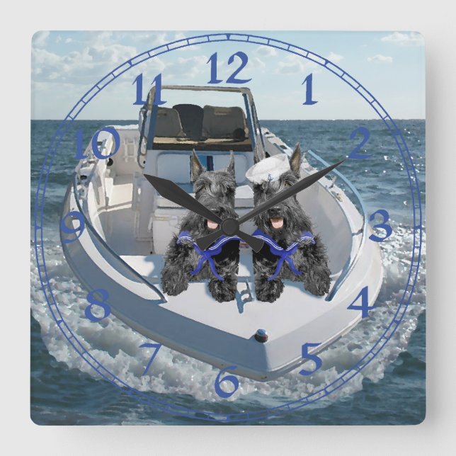 Scottish Terrier Sailors Clock Quadratische Wanduhr (Vorderseite)