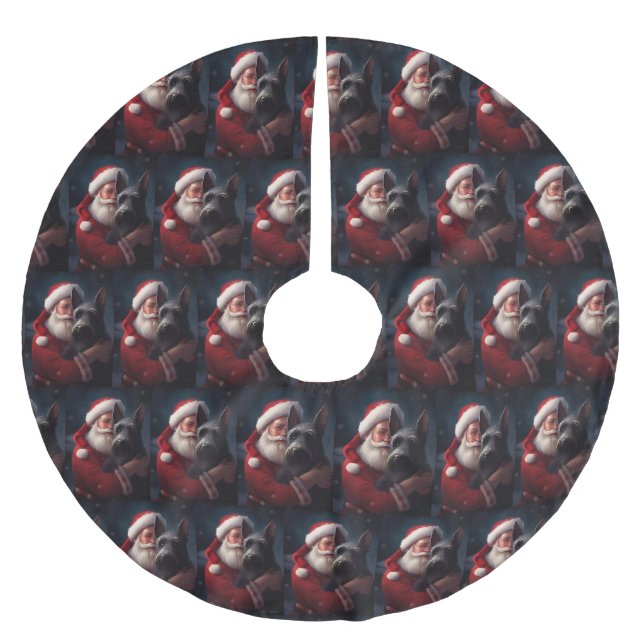 Scottish Terrier Santa Claus Weihnachten Polyester Weihnachtsbaumdecke (Vorderseite)