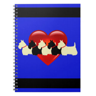 Scottish Terrier Schwarz/Weiß Silhouette Herblau Notizblock