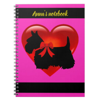 Scottish Terrier Schwarz/Weiß Silhouette Herz/Name Notizblock