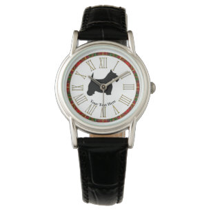 Scottish-Terrier schwarzer Tartan-Ring Armbanduhr
