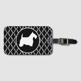 Scottish Terrier Schwarzweiss-Quatrefoil Gepäckanhänger