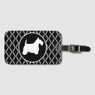 Scottish Terrier Schwarzweiss-Quatrefoil Gepäckanhänger