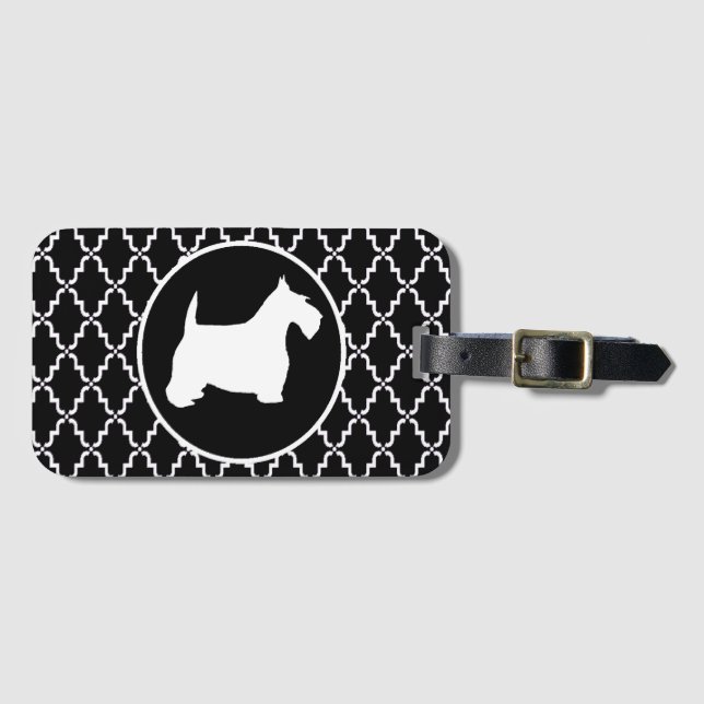 Scottish Terrier Schwarzweiss-Quatrefoil Gepäckanhänger (Vorderseite (Horizontal))