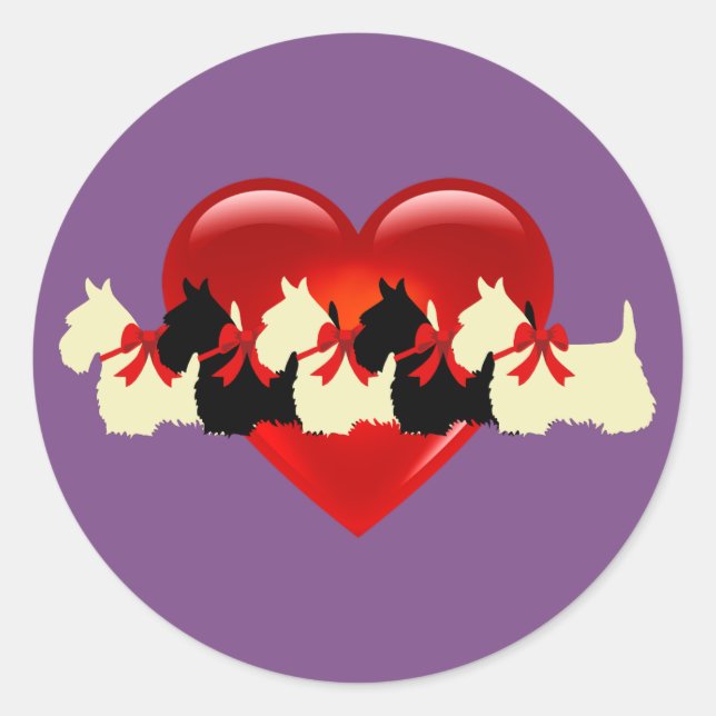 Scottish Terrier Schwarzweiß-Silhouette Herz /bow Runder Aufkleber (Vorderseite)