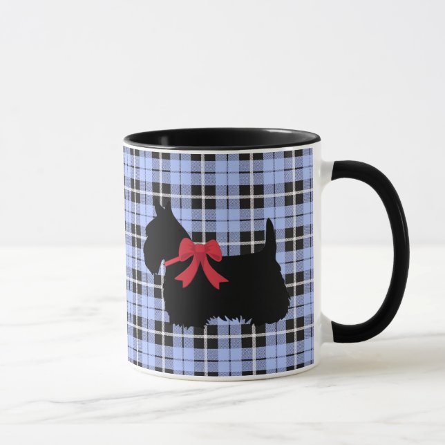 Scottish Terrier, Scotland dog, Baby blue kariert Tasse (Rechts)