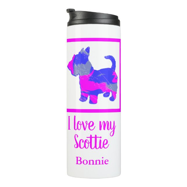 Scottish Terrier/Scottie Dog Pink&Blue Silhouette Thermosbecher (Nach rechts gedreht)