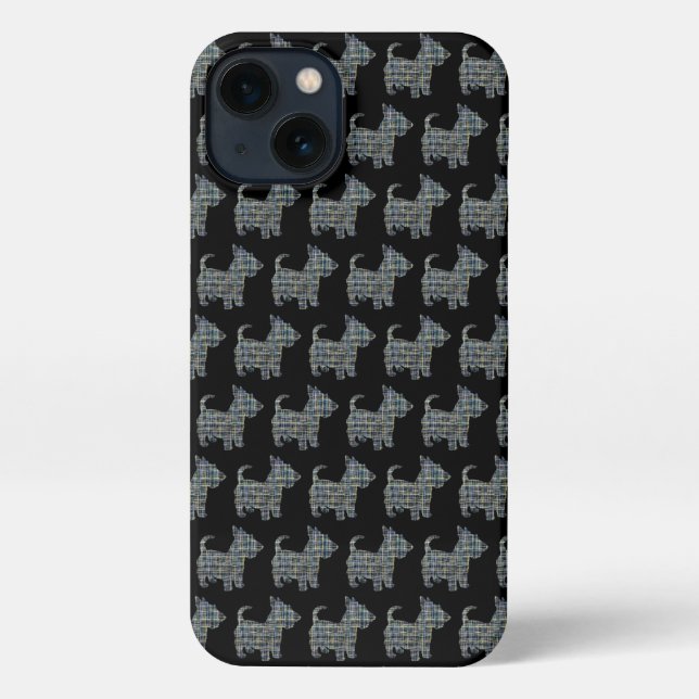 Scottish Terrier Scottie Dog Silhouette Grid Black iPhone Hülle (Rückseite)