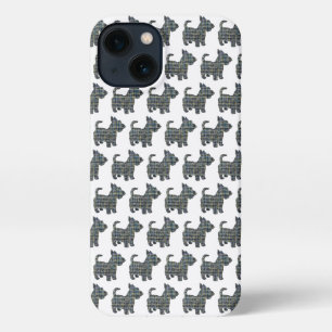 Scottish Terrier Scottie Dog Silhouette Grid White iPhone Hülle